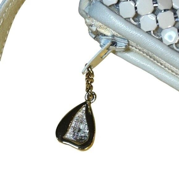 Whiting & Davis Vintage Cream Metal Mesh & Leather Handbag Purse Evening Bag - Picture 9 of 13